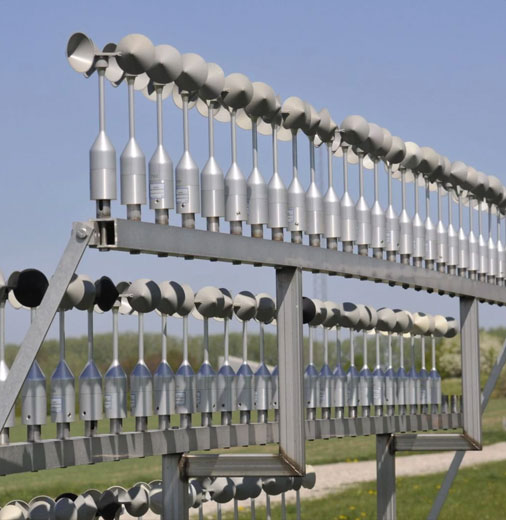 Rows of P2546A cup anemometers at an outdoor test installation